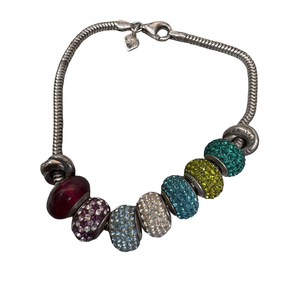 Michael Anthony MA Swarovski Crystal Murano Glass Charm Bracelet Silver Snake